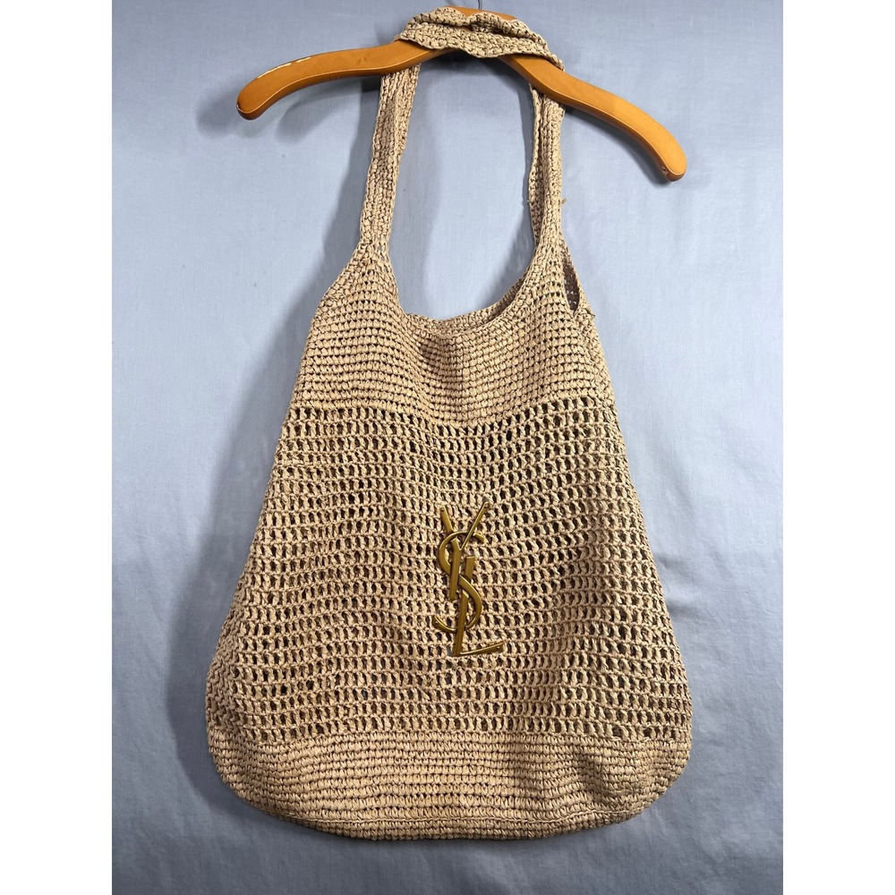 Saint Laurent Panier Icare Maxi MISSING Sunglass Case Raffia Crochet Beach Tote